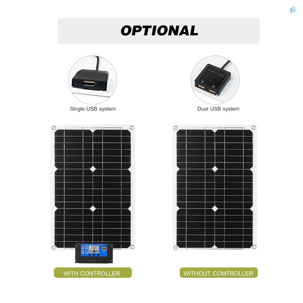 Bộ Bảng Điều Khiển Sạc Năng Lượng Mặt Trời 18W 12V Monocrystalline 18W Kèm Dây Cáp Kết Nối SAE