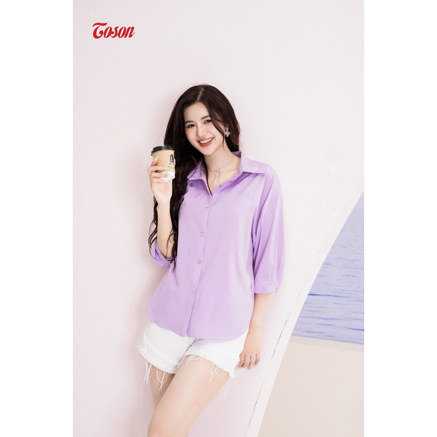 Áo thô lụa hồng pastel, cổ đức thân sau lưng tạo xoắn. Limmited 14046P83 Toson