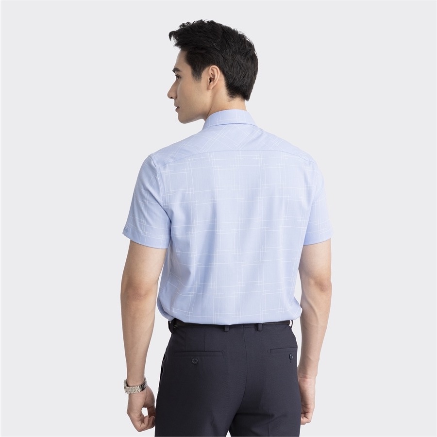 Áo sơ mi nam ngắn tay ARISTINO phom Perfect Fit, họa tiết xanh in trắng tinh tế, thanh lịch - ASS135S2