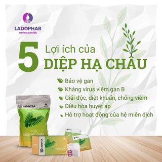 Trà Diệp Hạ Châu Ladophar. Gói 100 túi lọc và Hộp 20 túi lọc. hỗ trợ tốt cho sức khoẻ.