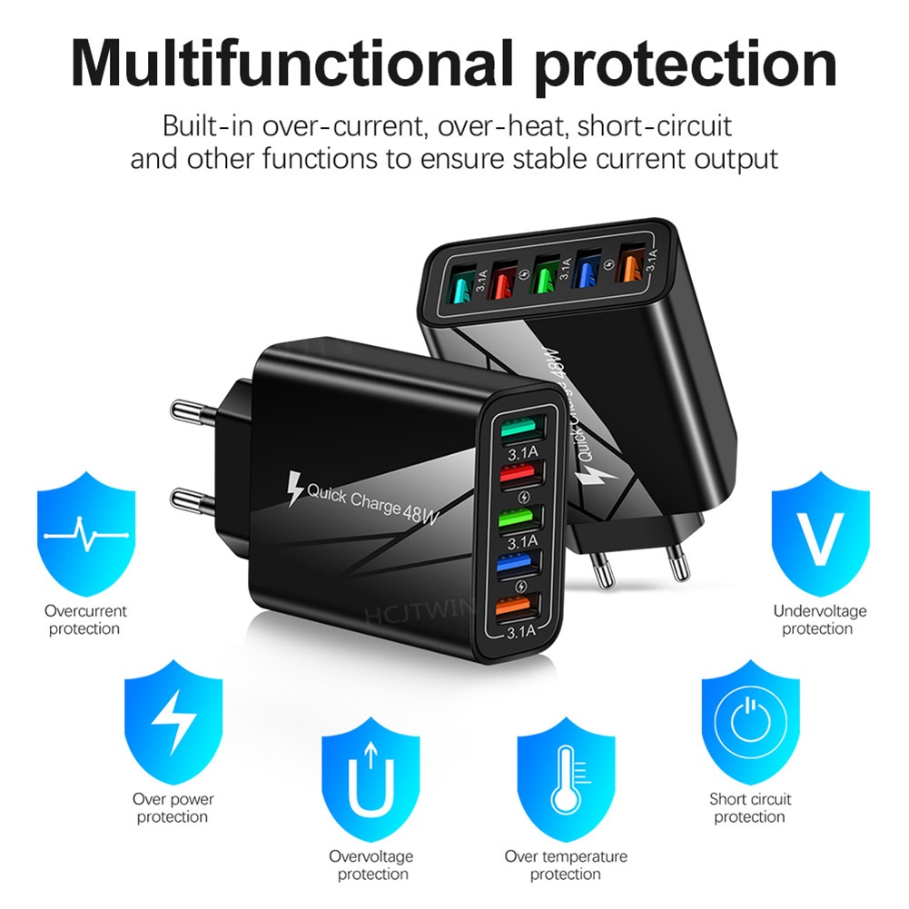 Bộ SạC ĐiệN ThoạI 5 CổNg USB TiệN DụNg Đi Du LịCh