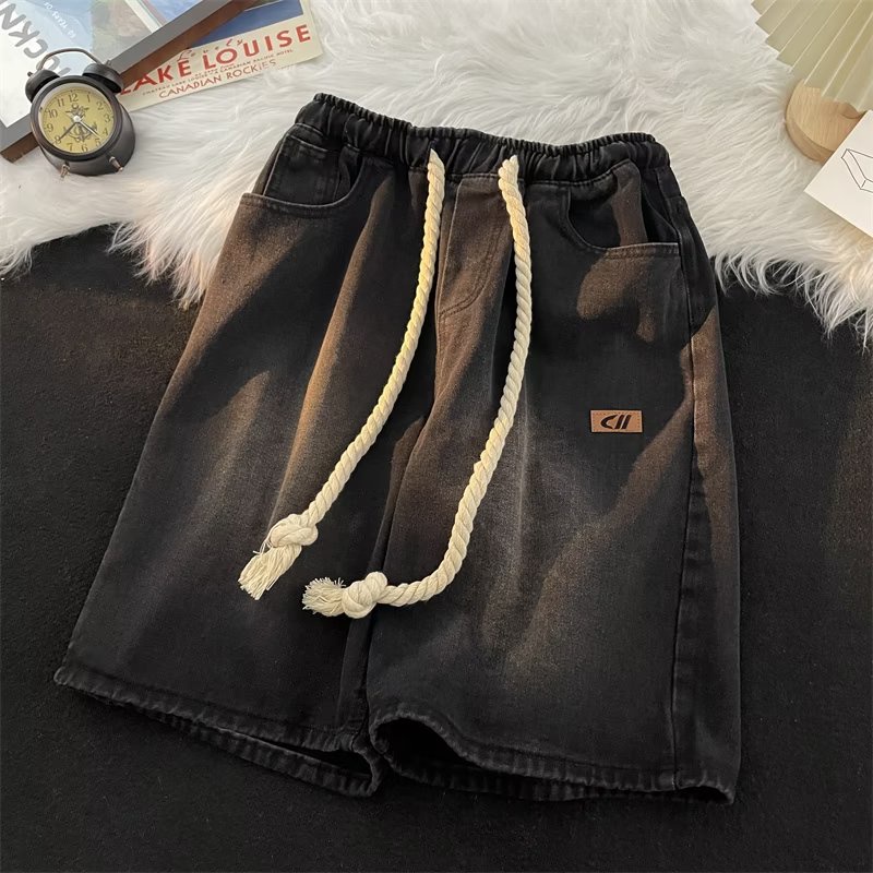 Quần Short Denim Dáng Rộng Phong Cách Retro Nhật Bản Cho Nam Giới