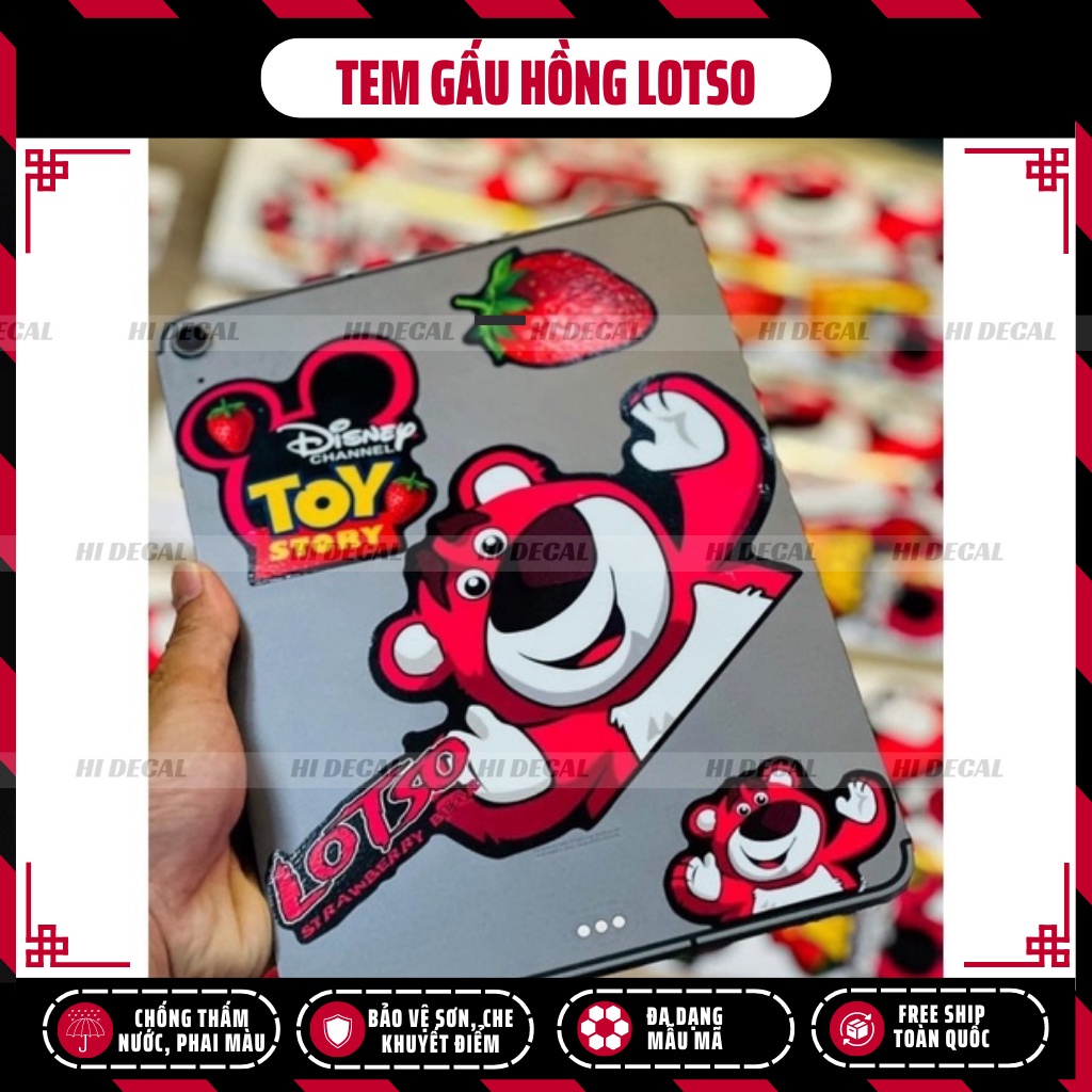 Tem Gấu Dâu Losto dán xe, trang trí ipad, điện thoại | TMN-H005 | Decal cao cấp chống nước, chống phai màu