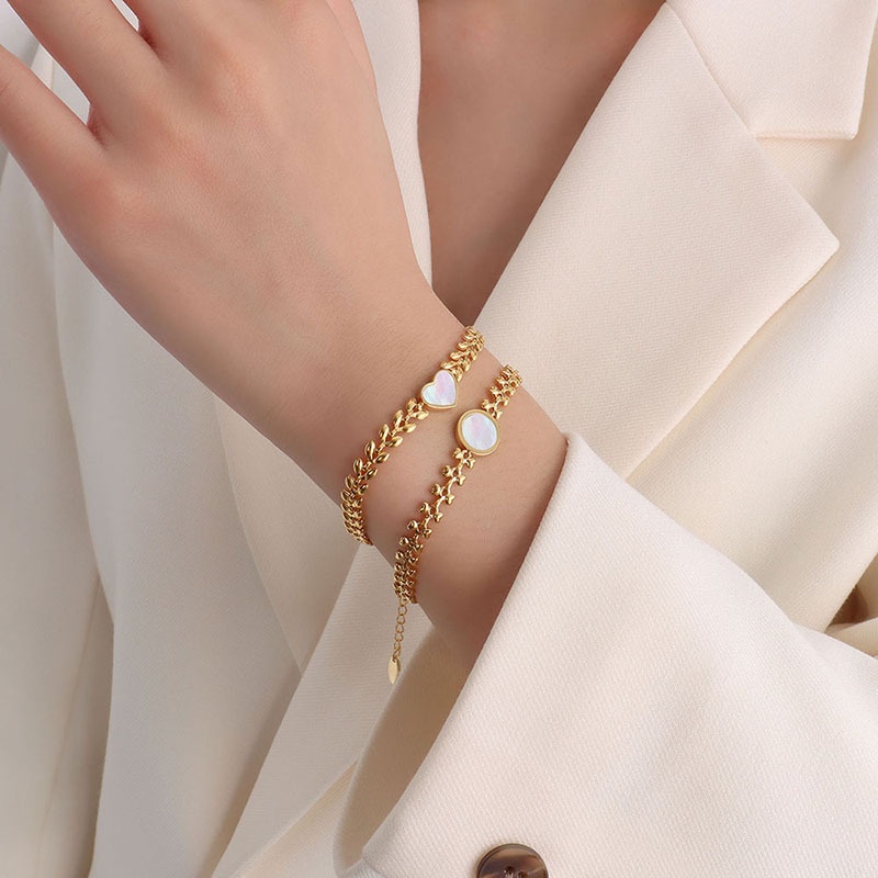 Vòng Tay Vỏ Sò Trắng 18K Bằng Thép Không Gỉ S061 Phong Cách Vintage