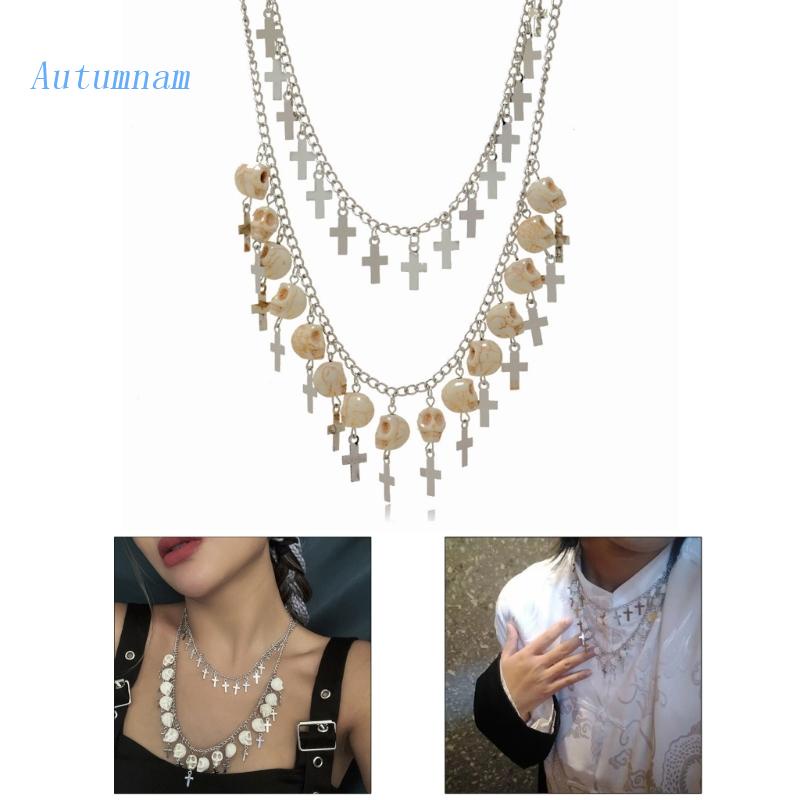 Vòng cổ Nhiều Lớp Mặt Hình Đầu Lâu Phong Cách Vintage