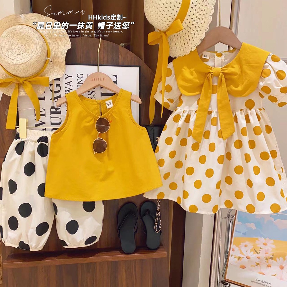 Set Đồ Mùa Hè Hai Mảnh Gồm Áo Không Tay Và Đầm Chấm Bi Thời Trang Hàn Quốc Kiểu Mới 2023 Cho Bé Gái