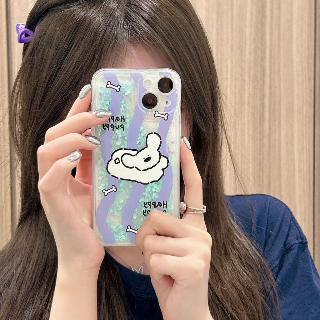 Ốp Điện Thoại TPU Dẻo Họa Tiết Hoạt Hình Chú Chó Có Nước Kim Tuyến Lấp Lánh Cho iPhone11 12 13 14 Pro Max