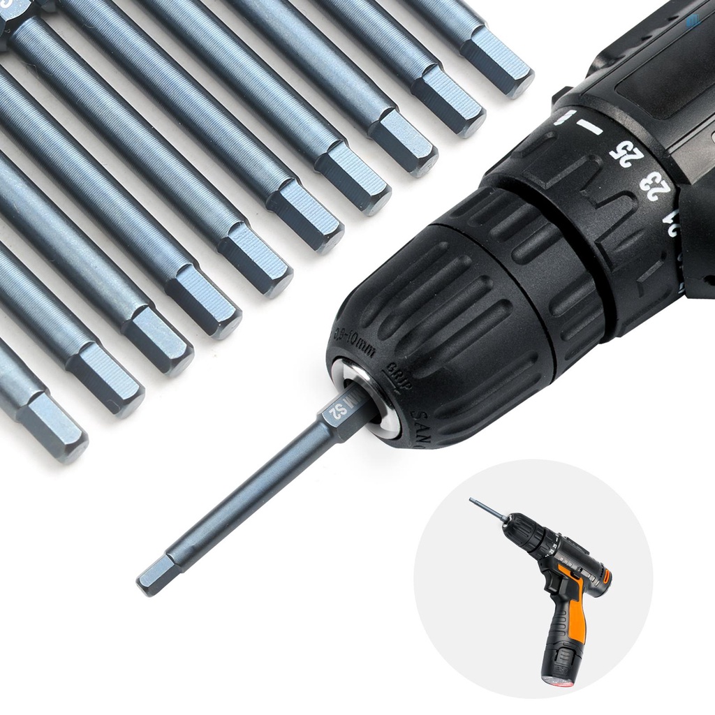 Set 10 Mũi Khoan Từ Tính 1 / 4 Inch 65mm S2 Bằng Hợp Kim Thép Chuyên Nghiệp