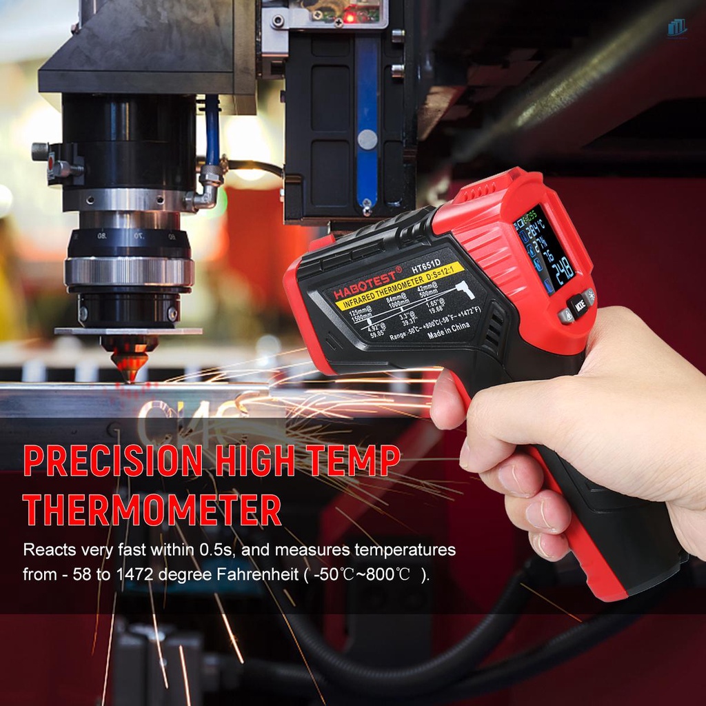 Nhiệt Kế Hồng Ngoại Thông Minh Không Tiếp Xúc - 58 Đến 1472°F Nhiệt Kế Đo Độ Ẩm Chính Xác Cao Với Hai Đầu Nhiệt Độ Loại K