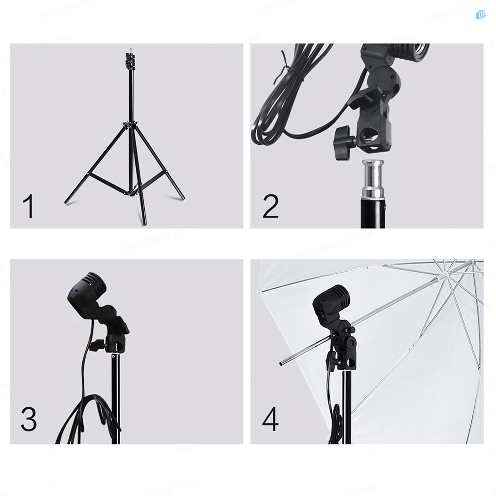 Dù Che Nắng Màu Trắng 33 Inch * 2 + 2M Chân Đứng Tripod Bằng Kim Loại * 2 + E27