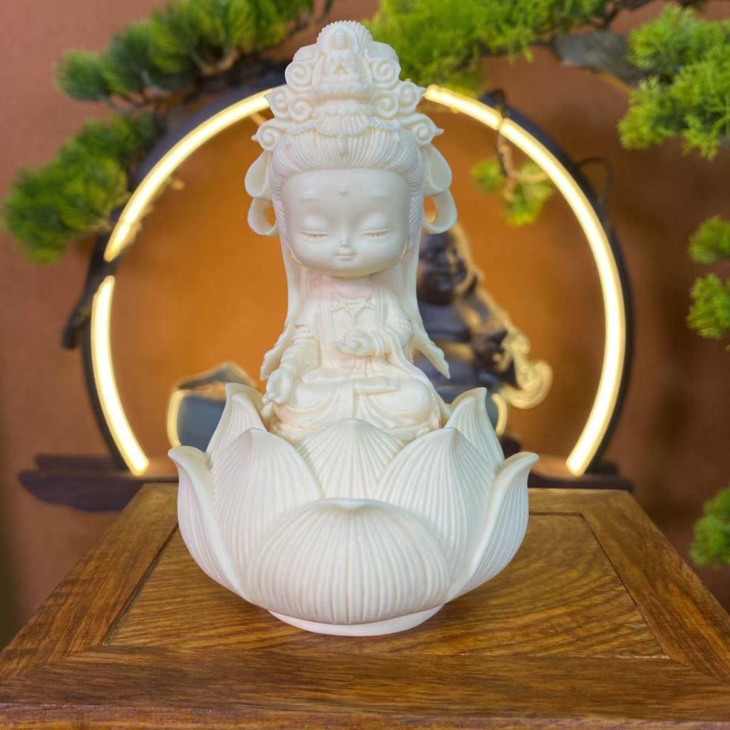 Tượng Phật Guanyin Bodhisattva Phiên Bản Q Trái Cây Dễ Thương Trang Trí Xe Hơi
