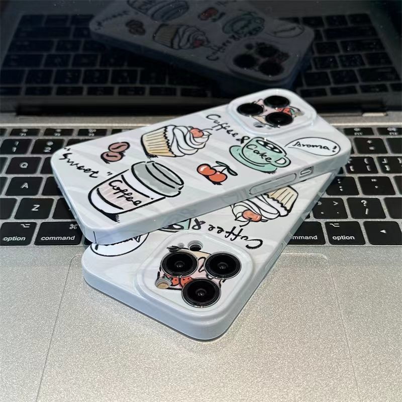 Ốp Điện Thoại Họa Tiết Cây Kem Cherry Vẽ Tay Phù Hợp Với Nữ Cho Apple iPhone13pro14pro 14 max Niche 1YBG