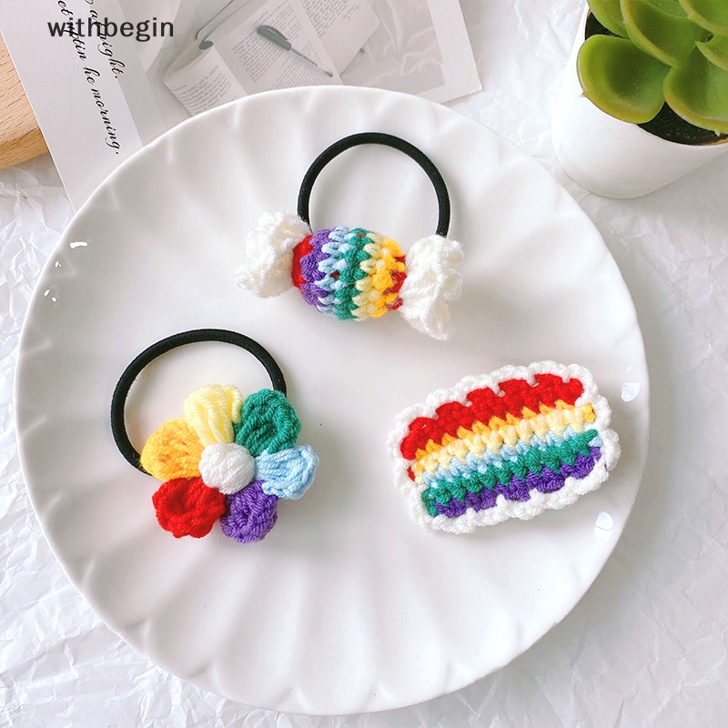 Kẹp Tóc Đan Len Thủ Công Hình Hoa Mưa Dễ Thương Cho Bé Gái