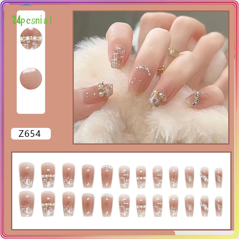 Móng Tay Giả Ngắn Nhẹ Nhàng Đính Ngọc Trai Dễ Thương Có Thể Đeo Vào Mùa Xuân/Móng Tay Giả 3d / Móng Tay Giả Kèm Keo Móng Dài/ nơ kèm keo dán dễ thương xinh xắn