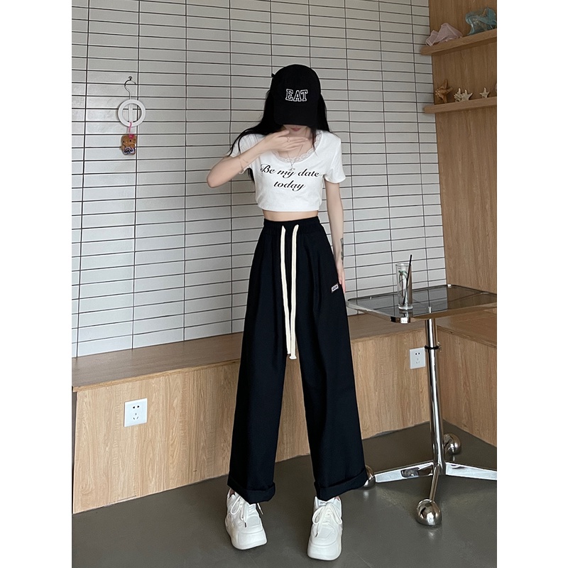 SUXI Quần Dài Ống Đứng Dáng Rộng Màu Sắc Đơn Giản Thời Trang Mùa Hè Theo Phong Cách Vintage