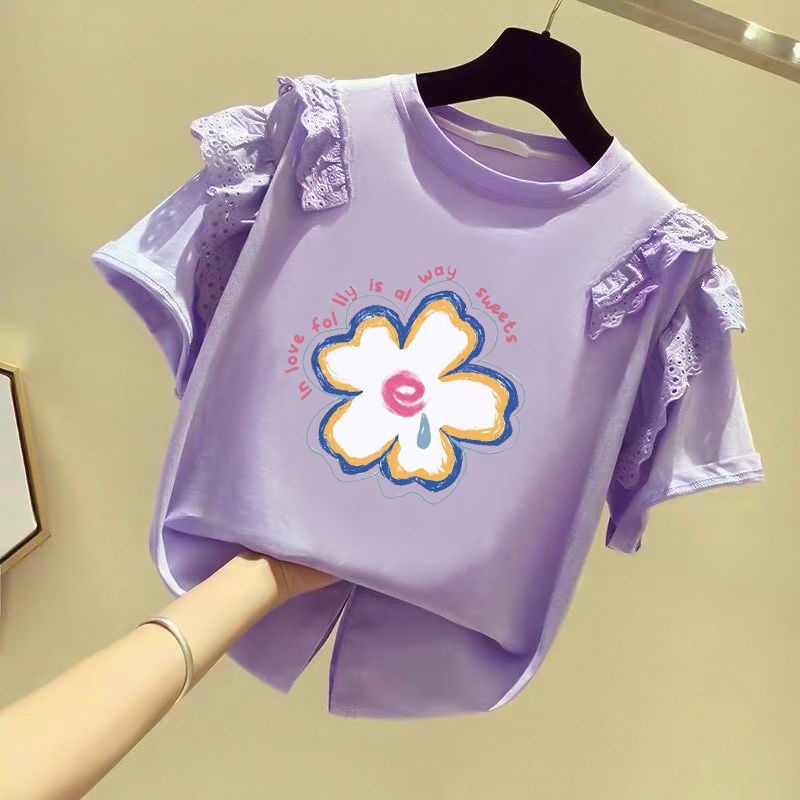 Áo Thun Cotton Trơn Tay Ngắn Thời Trang Mùa Hè Hàn Quốc 2022 Cho Bé Gái RUP8
