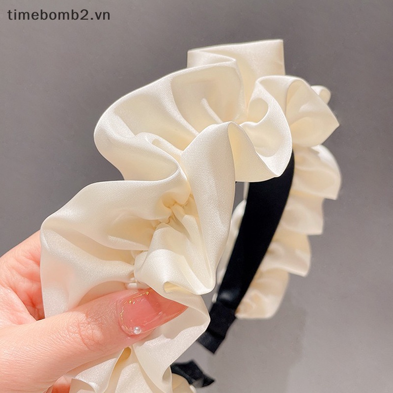 {Timebomb} Băng Đô Cài Tóc Xếp Ly Màu Trơn Mềm Mại Rộng Rãi