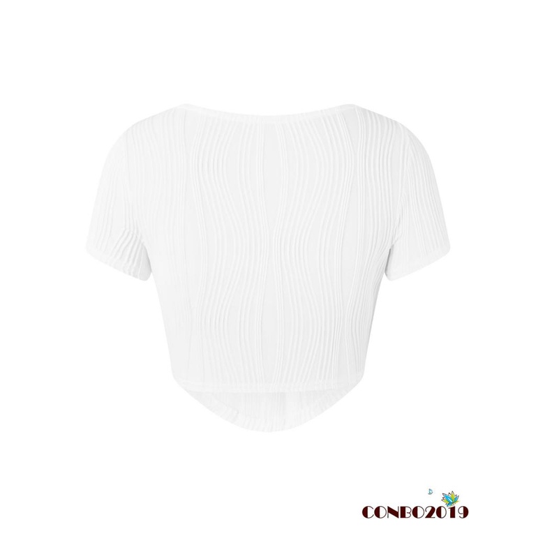 Áo Thun Crop Top Tay Ngắn Cổ Chữ U Họa Tiết Kẻ Sọc Phong Cách Đường Phố Thời Trang Mùa Hè Cho Nữ