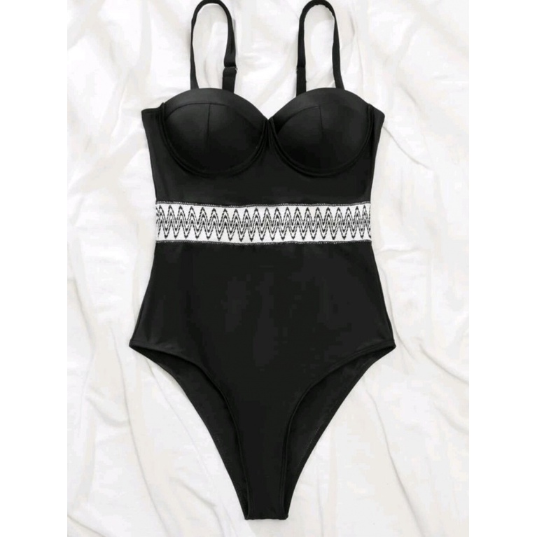 1 Bộ Bikini Một Mảnh Hở Vai Phối Màu Tương Phản Thời Trang Gợi Cảm Cho Nữ