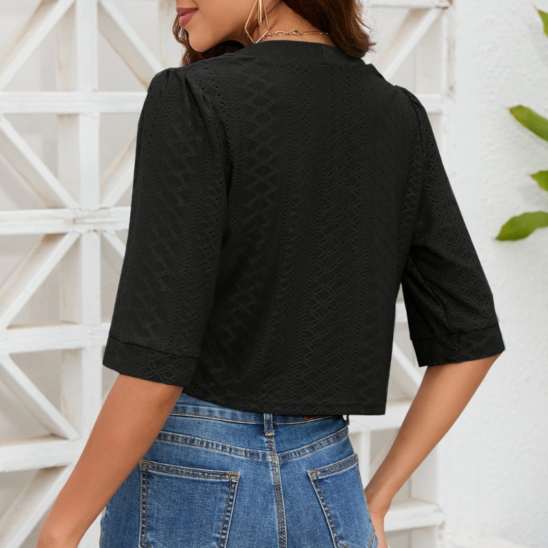 Áo Khoác Cardigan Dệt Kim Tay Phồng Hở Lỗ Cài Nút Bolero Shrugs Cho Nữ