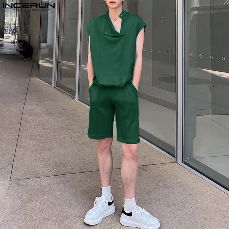 Bộ Đồ Hai Mảnh Màu Trơn Thời Trang Nam INCERUN