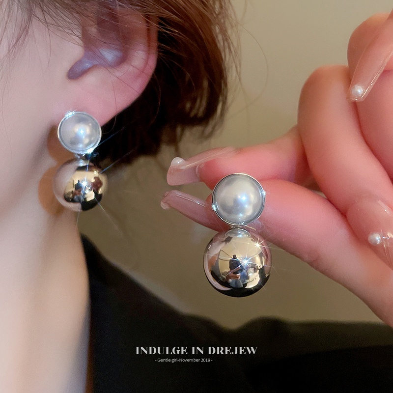 Khuyên Tai Bạc Đính Hạt Ngọc Trai Phong Cách Pháp Chất Lượng Cao Dễ Phối Đồ Cho Nữ