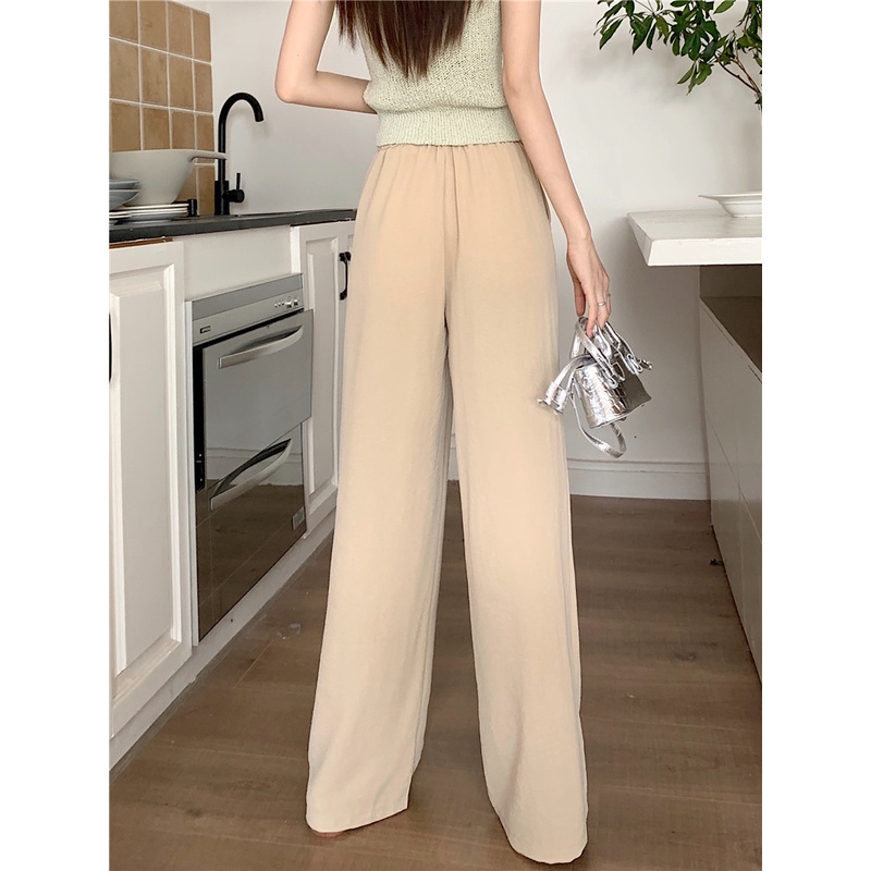 SUXI Quần ống rộng Lưng Cao Co Giãn Thiết Kế Đơn Giản Thời Trang Mùa Hè Cho Nữ