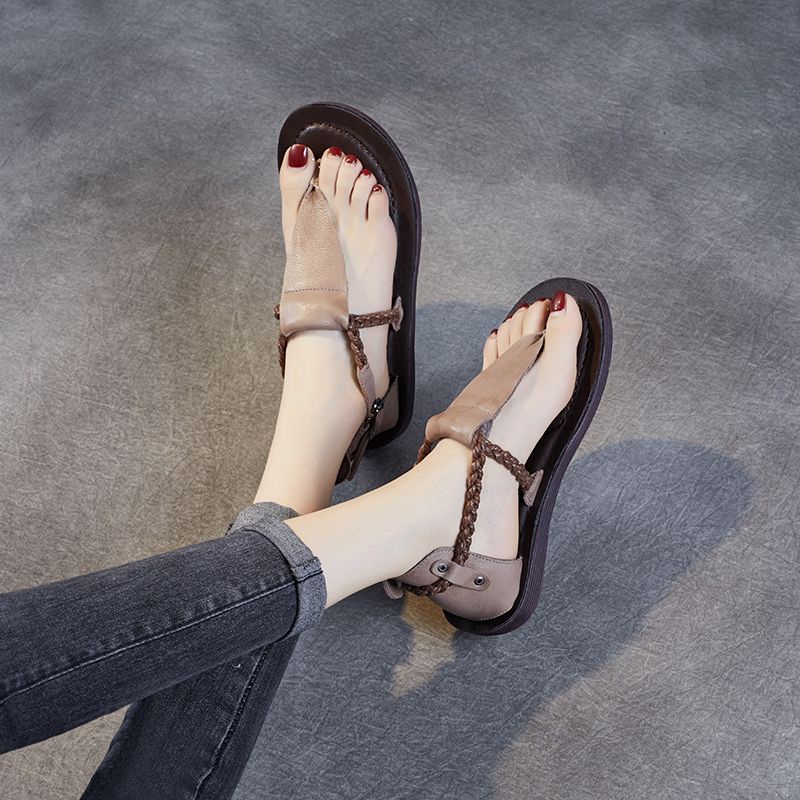 Giày Sandal Hở Ngón Đế Thấp Bằng Da Thật Đế Mềm Phong Cách Anh Quốc Thời Trang Xuân Hè Cho Nữ