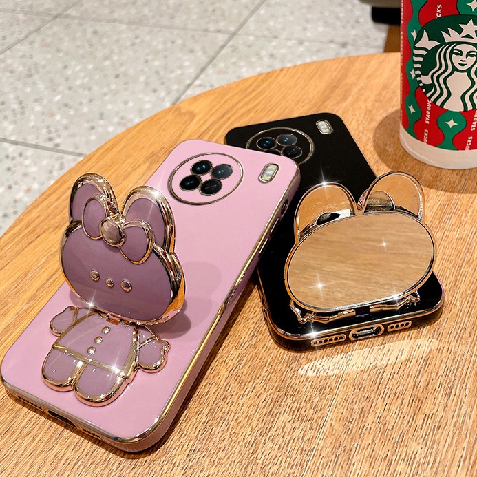 Ốp Điện Thoại Tráng Gương Hình Thỏ Dễ Thương Kèm Giá Đỡ Xoay 360 Độ Cho Samsung Note 20 Ultra 10 Plus 9 8 S10 Lite