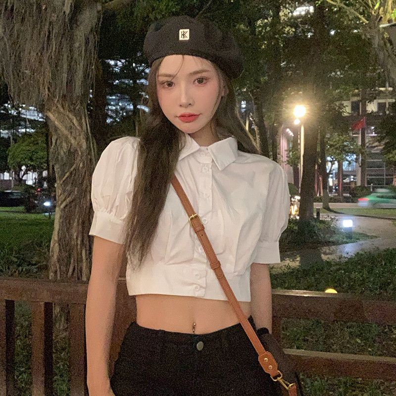 Áo Sơ Mi Ngắn Tay Cổ Polo Lưng Cao Thời Trang Mùa Hè Cho Nữ