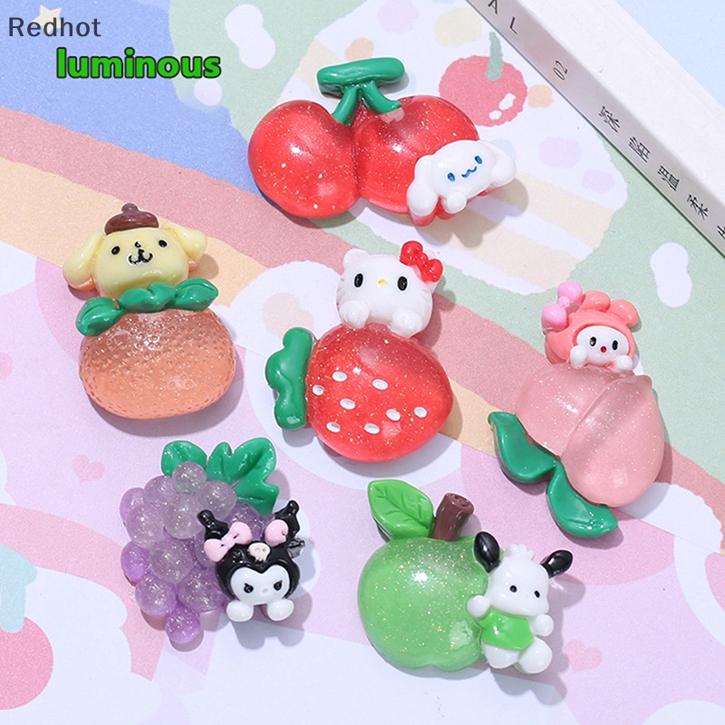 &lt; Redhot &gt; Bộ 2 Miếng Dán Trang Trí Điện Thoại Hình Trái Cây Hoạt Hình Mini Bằng Nhựa Resin Dạ Quang DIY