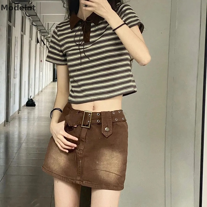 Chân Váy Jean MFC Y2K Lưng Thấp Có Túi Quyến Rũ Hợp Thời Trang