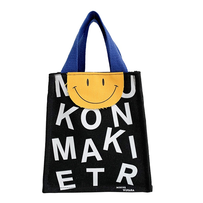 Túi Đựng Hộp Cơm Trưa Xách Tay Vải Bố In Hình Mặt Cười Nhỏ Nhắn Thời Trang 2023 18X