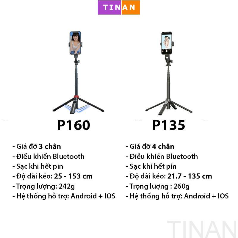 Gậy Tự Sướng Bluetooth Có Đèn LED Trợ Sáng P160/P135, Tripod Chụp Ảnh Selfie, Quay Video