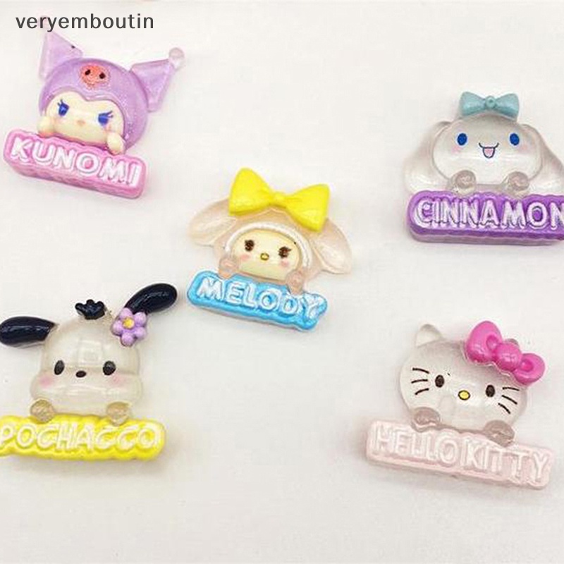 Bộ 2 Phụ Kiện Trang Trí Hình Cinnamoroll Hello Kitty Kuromi Bằng Nhựa Phát Quang DIY