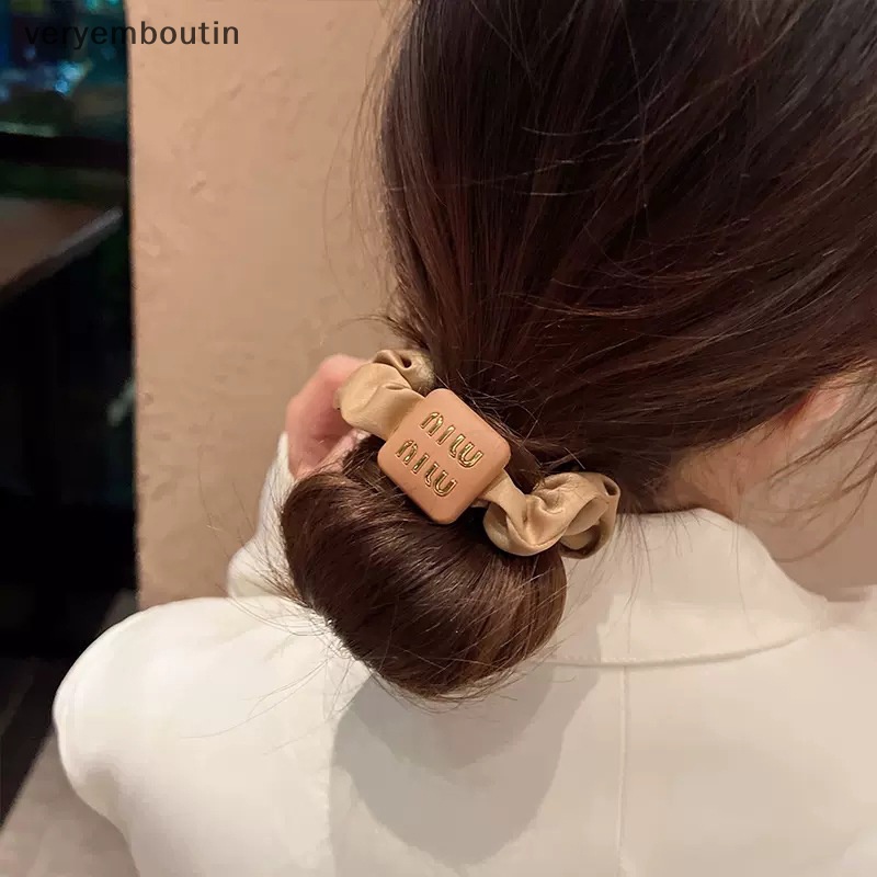 Dây Buộc Tóc Lụa Sa Tanh Co Giãn Màu Trơn in Chữ Cho Nữ