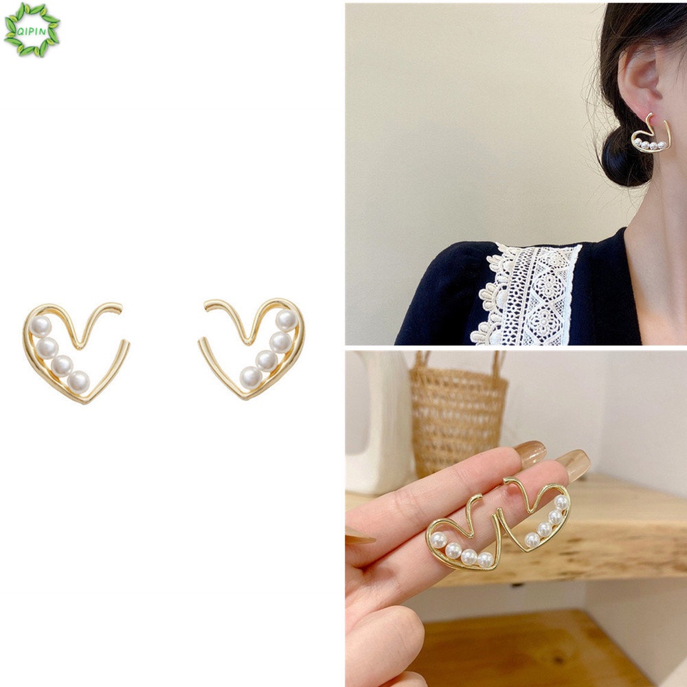 Khuyên Tai Hình Trái Tim Đính Ngọc Trai Thời Trang Cao Cấp Cho Nữ