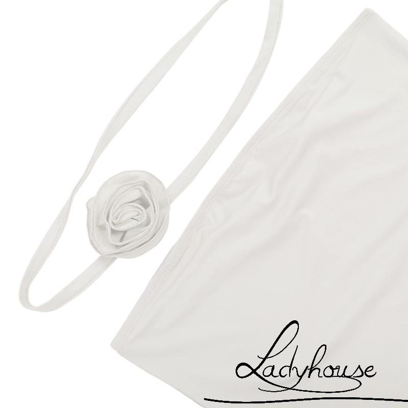 Áo Croptop Trễ Vai Không Dây Co Giãn Màu Trơn Và Khăn Choàng Hình Hoa Thời Trang Đường Phố Cho Nữ