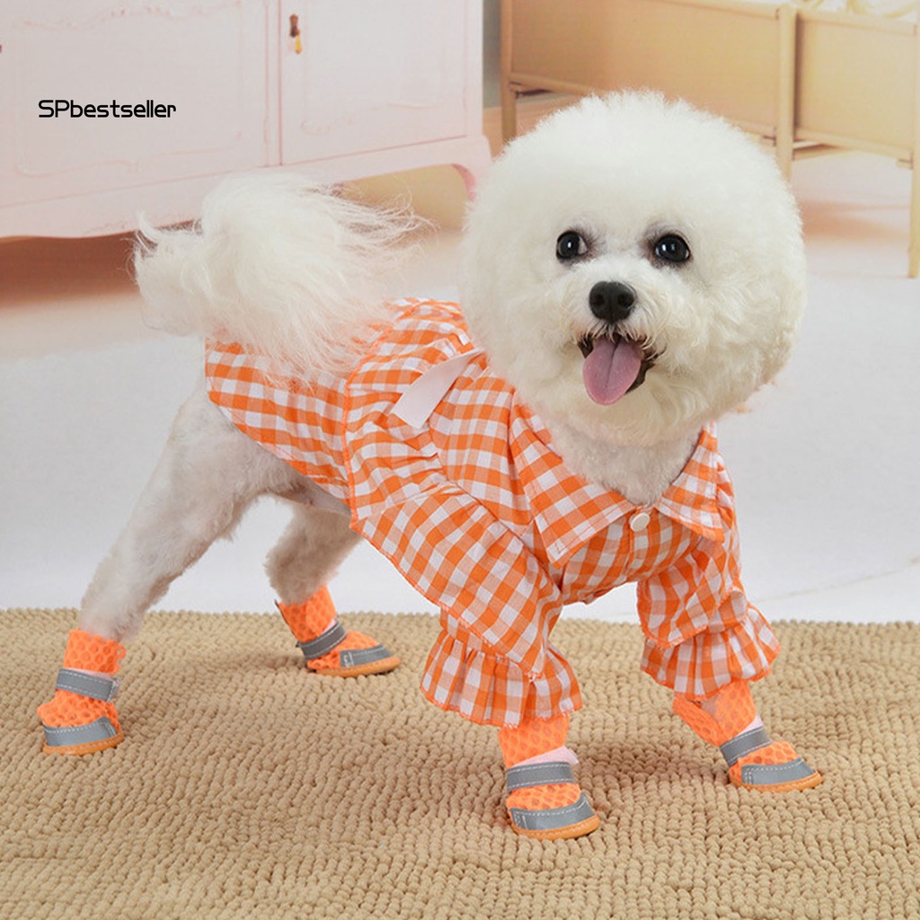 Spbestsellkr Đầm Cotton Phối Bèo Họa Tiết Sọc Caro Xinh Xắn Cho Cún Cưng Mặc Hàng Ngày