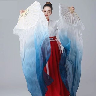 Dmo-quạt vải lụa dài màu gradient dùng biểu diễn múa cổ điển