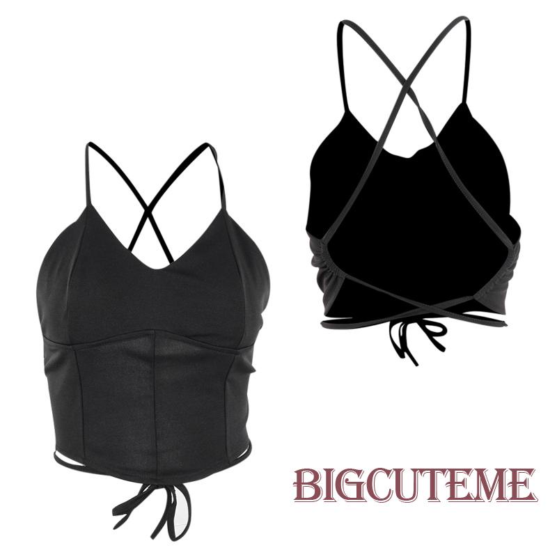 Áo Tank Top Hai Dây Cổ Chữ V Màu Trơn Thời Trang Dành Cho Nữ Đen