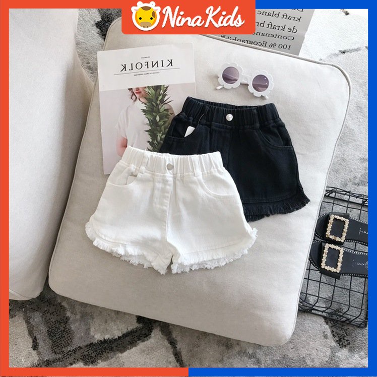 Quần Short Jean Màu Trắng Đen Dễ Phối Đồ Thời Trang Cho Bé Gái Từ 1-7 Tuổi
