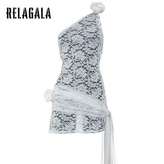 Váy ngắn ren hoa một vai màu trơn thời trang mới RelaGala dành cho nữ