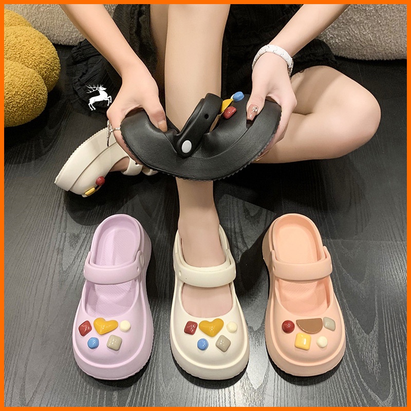 Dép Bít Mũi Đế Dày Đục Lỗ Dễ Thương Thời Trang Mùa Hè