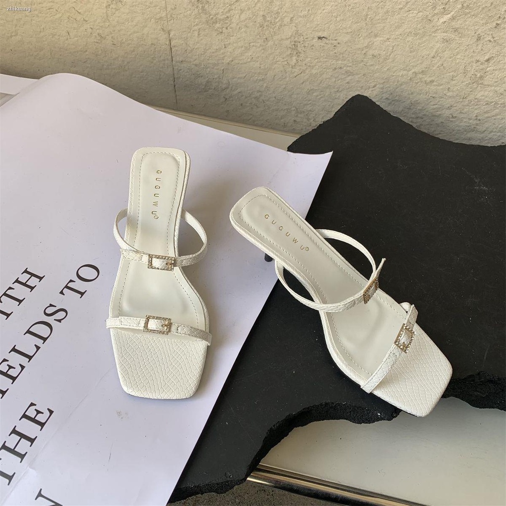 Xăng đan Cao Gót Mũi Vuông Hở Ngón Màu Đen Thời Trang Mùa Hè 2023 Cho Nữ