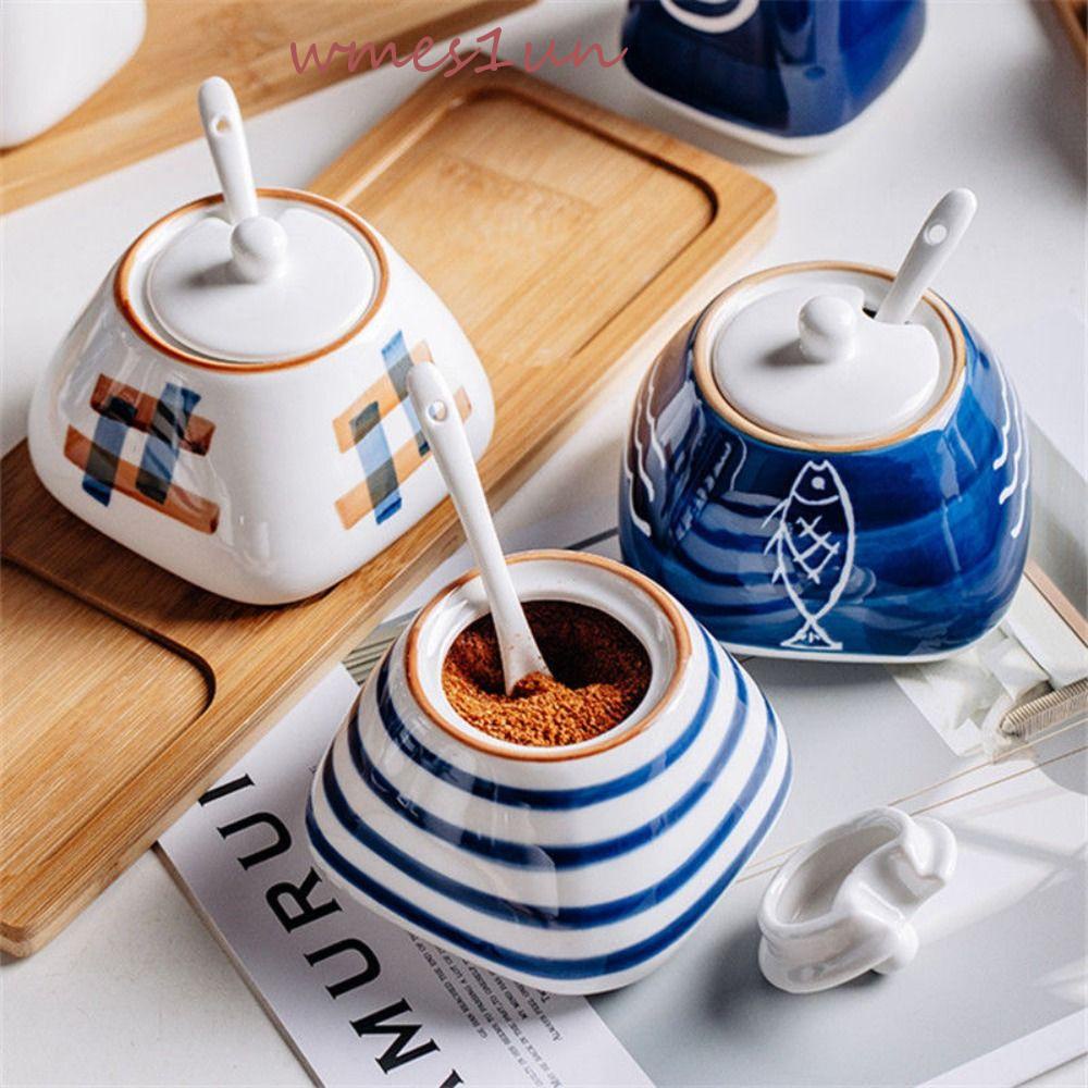 Bộ 3 Hũ Đựng Gia Vị Bằng Sứ Kèm Khay Tre WMES15H Tiện Dụng Cho Nhà Bếp