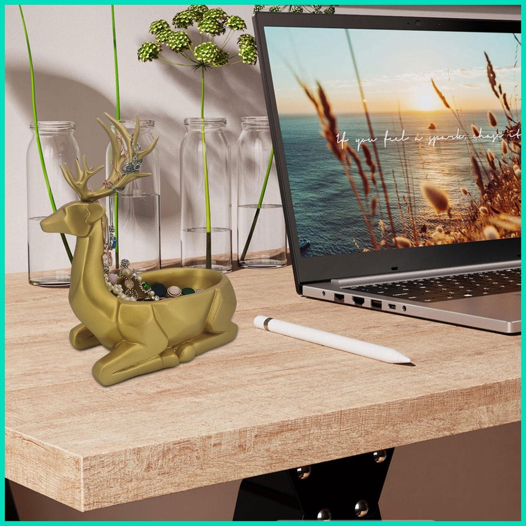 Tượng Hươu Bằng Resin Resin Kèm Giỏ Đựng Để Bàn Trang Trí Nội Thất