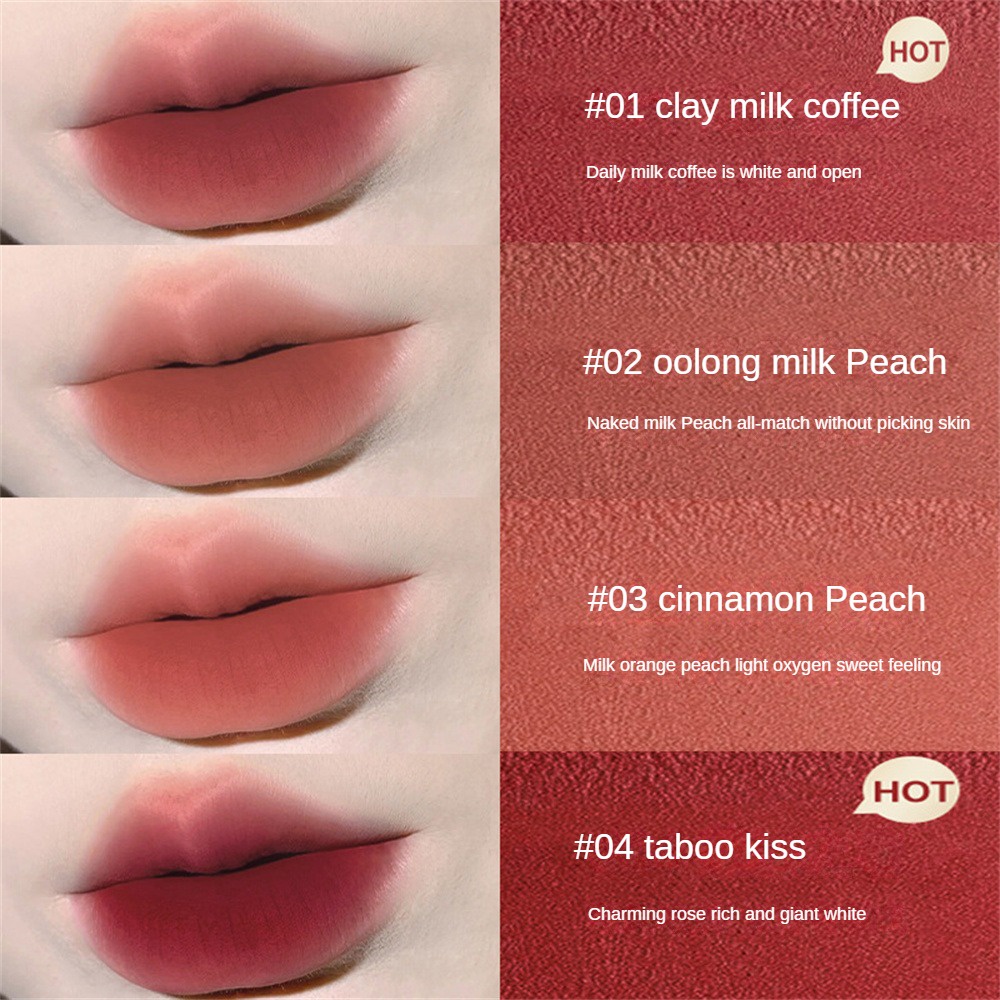 Helen Beauty Cỏ bốn lá Lip Glaze Nhung Mờ Bề mặt sương mù Dễ phối màu Ánh sáng Tinh tế Son môi lâu trôi Trang điểm môi 4 màu