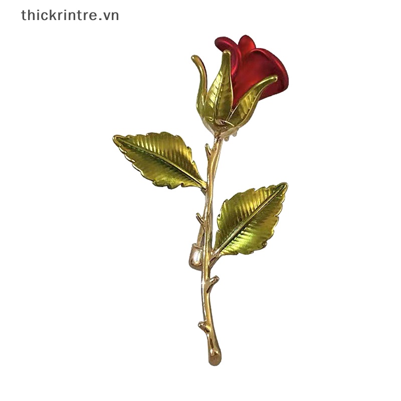 Ghim Cài Áo Hình Hoa Hồng Tráng Men Màu Đỏ Phong Cách Cổ Điển Thời Trang Cho Nữ