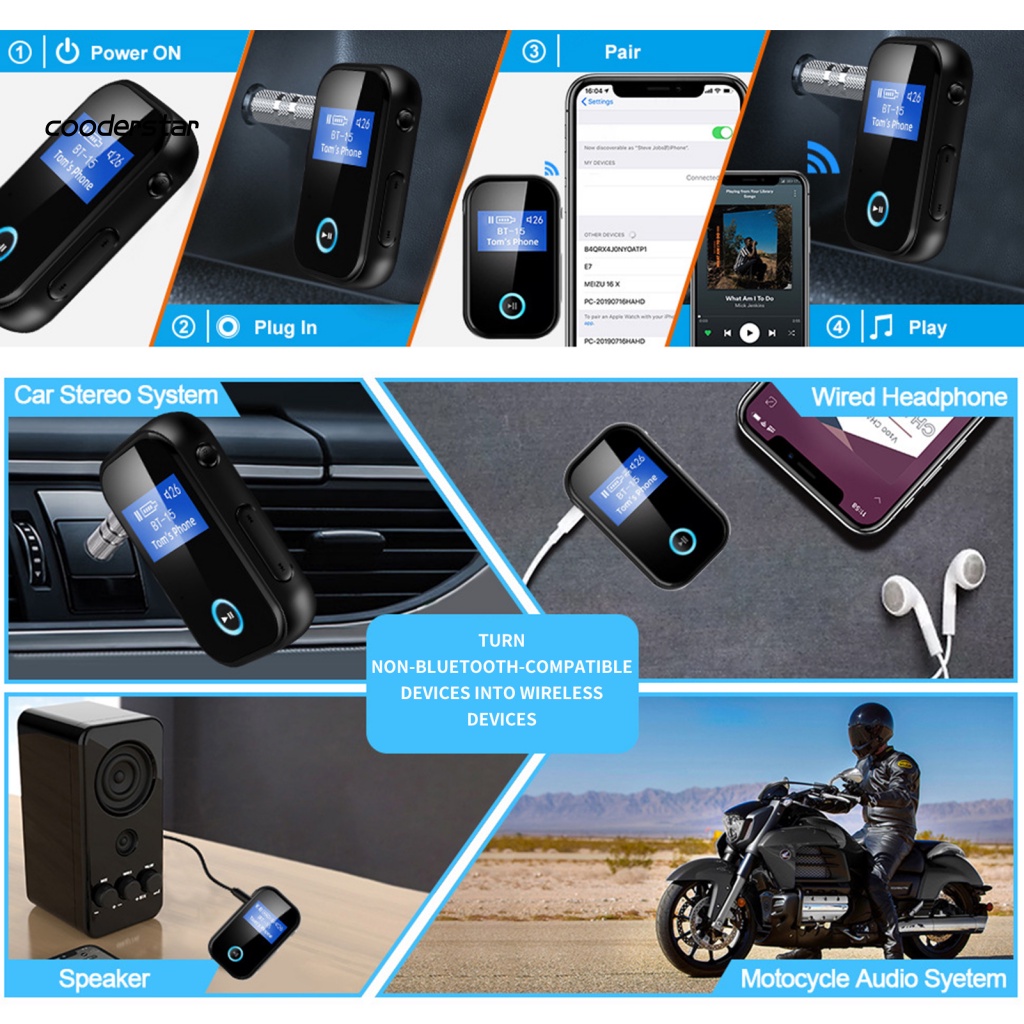 Thiết Bị Nhận Tín Hiệu Bluetooth Có Màn Hình LCD Jack Cắm 3.5mm Tốc Độ Cao Cho Loa